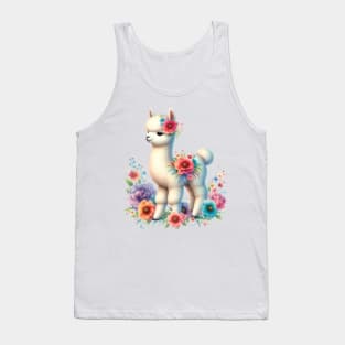 An alpaca decorated with beautiful colorful flowers. Tank Top